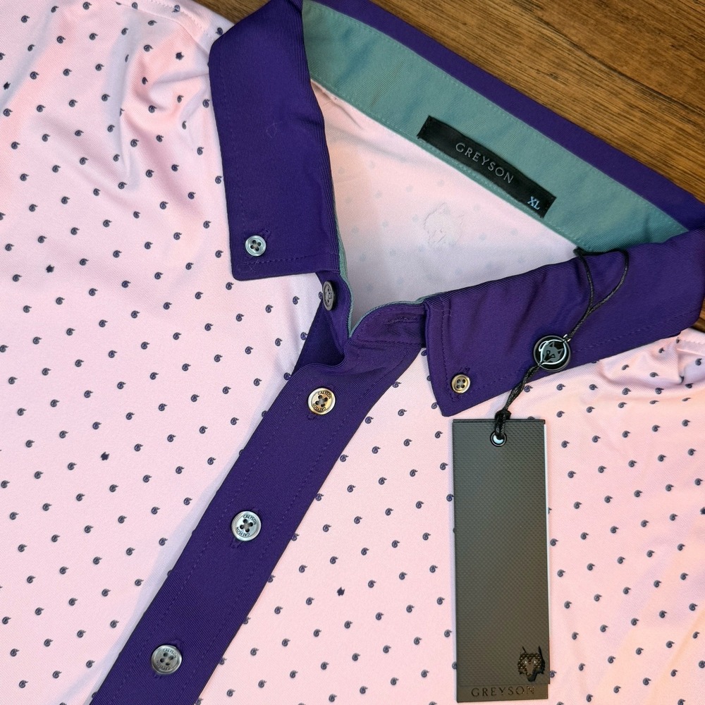 Greyson Golf Polo Men's XL Sunrise Icon G Performance Stretch Pink New $118